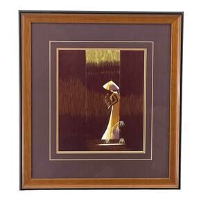 Asian Embroidery Silk Art Gold Thread Framed Women Walking In Nature Vintage